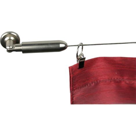 Secodir – Kit tringle à rideau câble acier 5 mètres – Supports laiton massif nickel satiné – Fixation murale ou plafond – Distance mur 2 cm