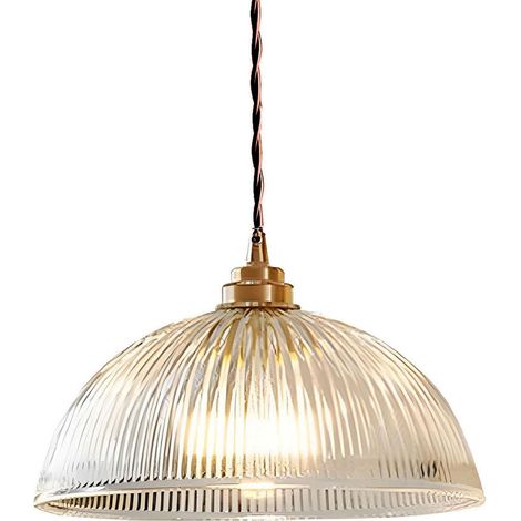 Luminaire Suspension Dôme en Verre Transparent Vintage Industrielle avec Base E27 en Laiton Cuivre Lustre Loft Lampe suspendue au plafond (30cm) (1/5)
