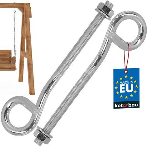 KOTARBAU® Lot de 2 Crochet à Visser - Crochet Plafond - Acier Galvanisé - 170 mm - Argent - M10 - Piton à Visser -  Fixation Plafond - Pour Hamac (1/5)