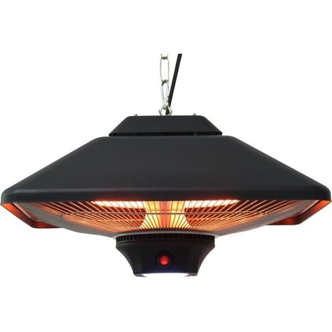Radiateur infrarouge 2000 W, 2 niveaux de chaleur, télécommande, housse de protection, affichage LED, quartz, pour terrasse, noir