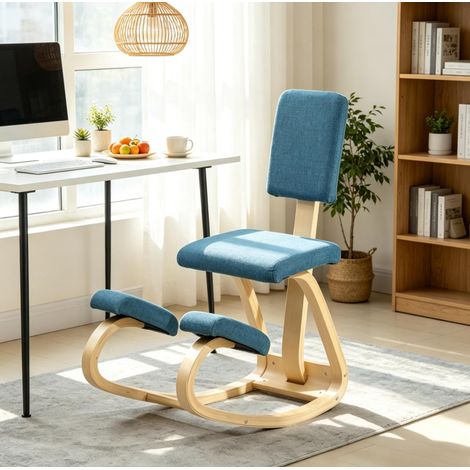 Sedia ergonomica inginocchiatoio con schienale in legno blu scuro 51 x 84 x 93 cm (1/5)