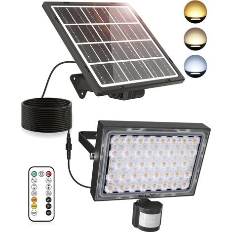 Lampe Solaire Exterieur Detecteur de Mouvement 30W, 2600LM Lumiere Solaire Exterieur avec Télécommande 6 Modes Projecteur Solaire 2500K-6500K Eclairage Exterieur Solaire 5000mAh IP66 Étanche (1/5)