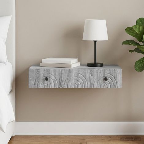 Table d'appoint murale avec tiroir, bois d'ingénierie, Sonoma gris, 87,5 x 34,5 x 17 cm - PANGIVO (1/5)