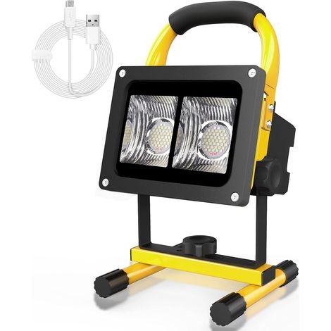 Projecteur LED Rechargeable 40W Chantier Portable IP65 Étanche Lampe de Travail avec USB Pour Atelier, Garage, Camping, Pêche, etc (1/5)
