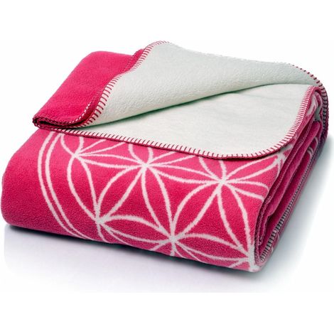 Couverture Douillette Design Fleur de Vie Rose - Couverture Douce en mélange de Coton-polyacrylique pour canapé 150 x 200 cm (1/5)