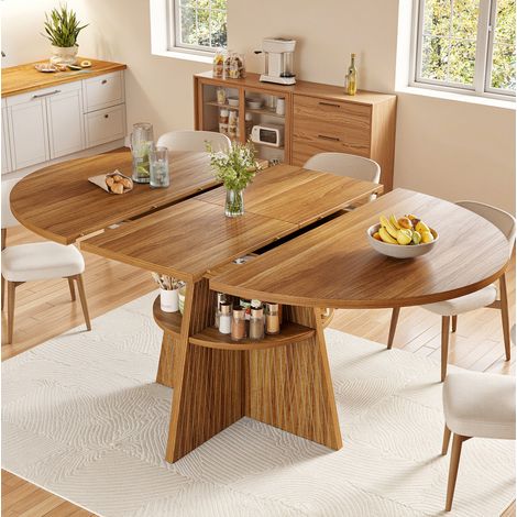 Tavolo allungabile 110-150 x 110 cm con vano portaoggetti, MDF e metallo, marrone scuro OKMYHOME (1/5)