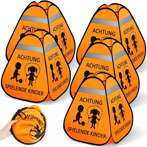5 Panneaux d'Avertissement Routiers pour Enfants Jouant avec Réflecteurs Panneau de Sécurité Escamotable pour Les Rues de Jeux Circuit Scolaire, 60 x 50 x 50 cm, Orange (1/5)