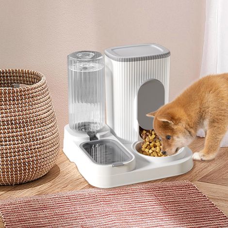 Distributore di cibo per gatti 2 in 1 Distributore automatico di cibo per animali domestici, distributore di cibo da 2,4 l, distributore di acqua da 1,3 l, per cani e gatti di piccola taglia (1/4)