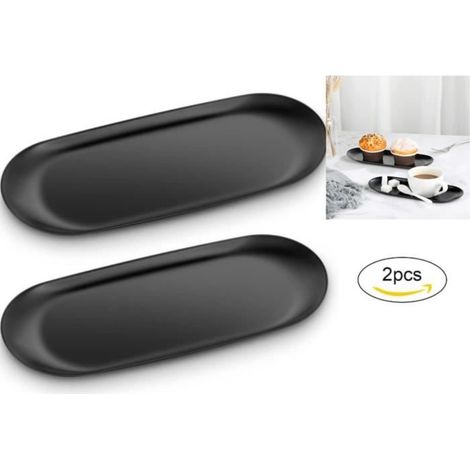 Assiette de service - Acier Inoxydable - Noir - Ovale - Lot de 2 - 23 x 9,5 x 1,1 cm (1/4)