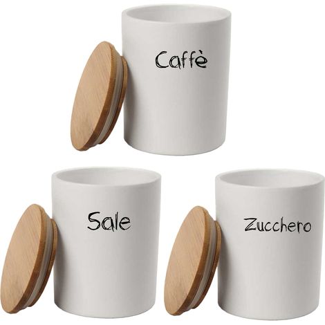 MAURY'S TRIS BARATTOLI PER ZUCCHERO TONDI 10X13 CM CON TOP IN LEGNO E CHIUSURA ERMETICA AD INCASTRO