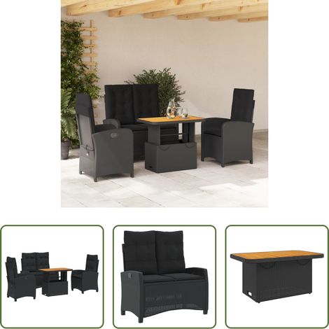 vidaXL Banc de jardin - Ensemble à manger de jardin 4 pcs avec coussins noir (1/5)