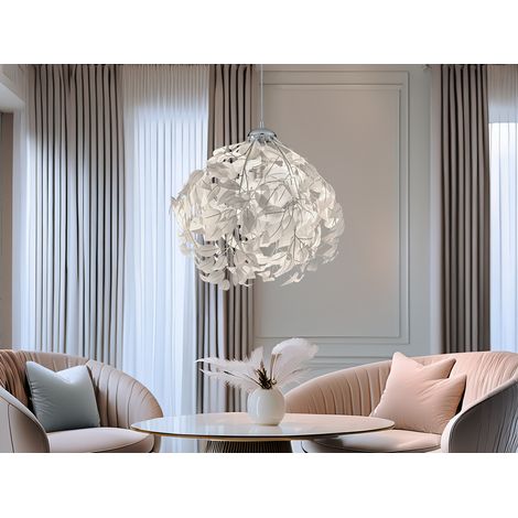 LED Pendelleuchte mit Blätter Lampenschirm in Weiß, Ø 38cm (1/5)