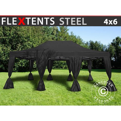 Pop up gazebo FleXtents Steel 4x6 m Black, incl. 8 decorative curtains (1/2)