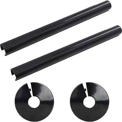 Lot de 2 cachetuyaux et colliers de radiateur, manchons de protection de tuyaux en plastique, cachetuyaux noirs, 15 mm x 200 mm, colliers de protection de tuyaux pour radiateur (1/5)