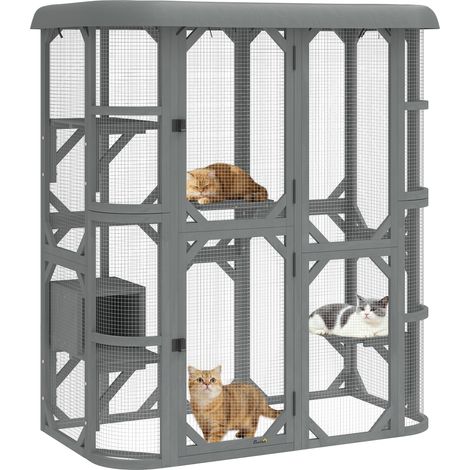 PawHut Walk-in Catio, Outdoor Cat Enclosure with 4 Jumping Platforms, Condo