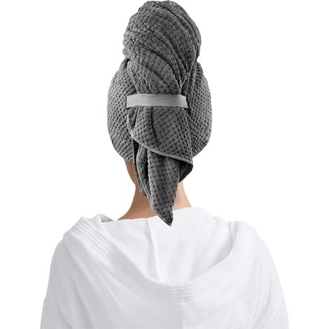 Toalla para el cabello ultrasuave y de secado rápido, adecuada para cabello largo, grueso y rizado (gris, 1 toalla por paquete). (1/5)