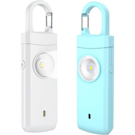 Llavero con alarma de seguridad personal de 130 dB (paquete de 2) - Con alarma visual - Blanco/Azul (1/5)