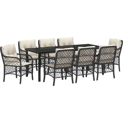 Maison Exclusive - Set da Pranzo per Giardino con cuscino 9 pcs Nero polyrattan
