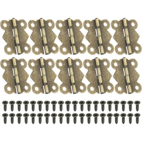 Mini Charnières pour Boîtes à Bijoux 30mm, 10 Pcs 90 Degré Mini Charnières Papillon avec 40 Vis pour Armoire, Boîte en Bois, Tiroir, Artisanat, Marron (1/5)