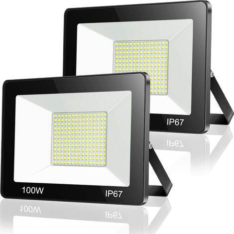 Projecteur Exterieur LED 100W 2 Pièce, IP67 Imperméable Spot LED Extérieur, 10000LM 7000K Blanc Froid Eclairage de Sécurité, Luminaire Exterieur Pour Patio, Terrasse, Jardin, Garage, Usine (1/5)