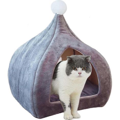 Maison pour chat, panier pour chat, niche pour chat/chien avec coussin amovible (30x30x40cm, gris) (1/5)