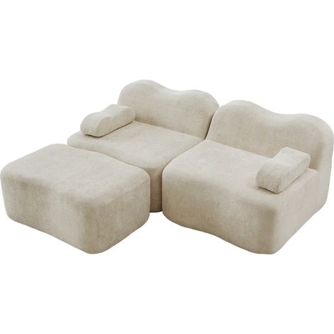 Modulares L-Ecksofa 2-Sitzer mit 1 Hocker, beiger Samt, montagefrei, Modenuit (1/5)