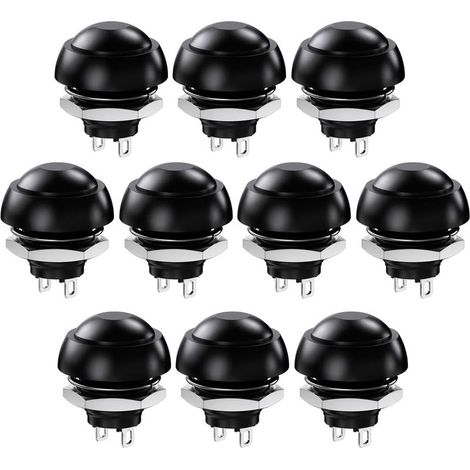 10 SPST 12mm wasserdichte Momenttaster, Ein/Aus, 3A/3V-5V-9V-12V-24V-230V AC, Mini-Rundtaster ohne Verriegelung für Autohupe, Computer (Schwarz) (1/5)
