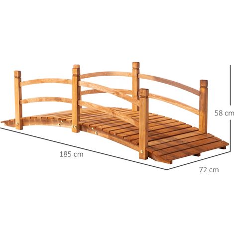 Pont de jardin en bois massif de 185 m avec rambarde, supportant jusqu'à 200 kg, idéal pour jardin et bassin. (1/5)
