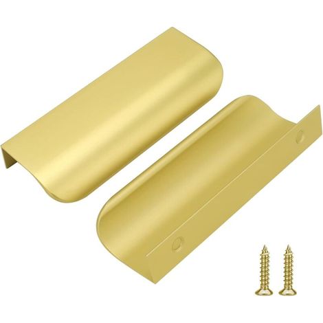 Lot de 2 poignées de placard de cuisine dorées en alliage d'aluminium, distance entre les trous 64 mm avec vis (1/5)