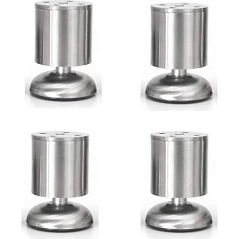 Patas de acero inoxidable ajustables para muebles – Juego de 4, altura ajustable hasta 8 cm, diseño robusto y moderno.