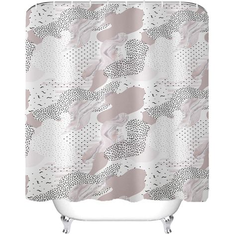 1 rideau de douche, polyester épais et imperméable, 80x180 cm à 150x180 cm, blanc/marron/noir, usage salle de bain ou séparation (1/5)