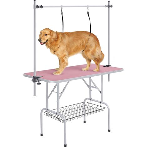 Yaheetech – Table de toilettage pour chien et chat réglable 118 x 70 x 177 cm – Antidérapante et pliable – Panier de rangement inclus – Charge 120 kg