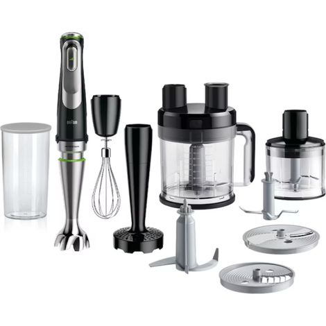 Braun Household Minipimer MQ 9187XLI Stabmixer, 1200 W, Messbecher, Schneebesen, Zerkleinerer und Schüssel der Küchenmaschine aus Edelstahl, schwarz (1/9)