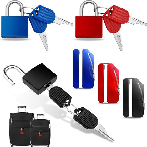 Cadenas de Valise, en Laiton, Serrure à Encastrer, 3 Pcs Serrure de Sécurité avec Clés et Étiquette à Bagages pour Valises et Sacs(Noir/Bleu/Rouge) (1/5)