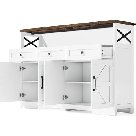 Credenza da cucina 140 cm con 3 cassetti e 2 ante in MDF bianco e marrone HOMVRA (1/5)