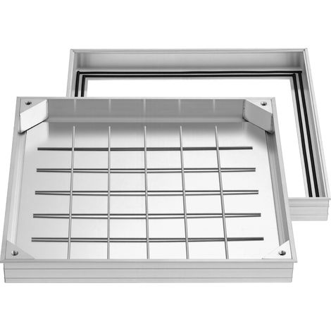 Mophorn Plaque d'égout avec cadre 50x50 cm, couvercle encastré invisible pour inspection de drainage, trottoir, jardin et fosse septique, en alliage d'aluminium (1/5)