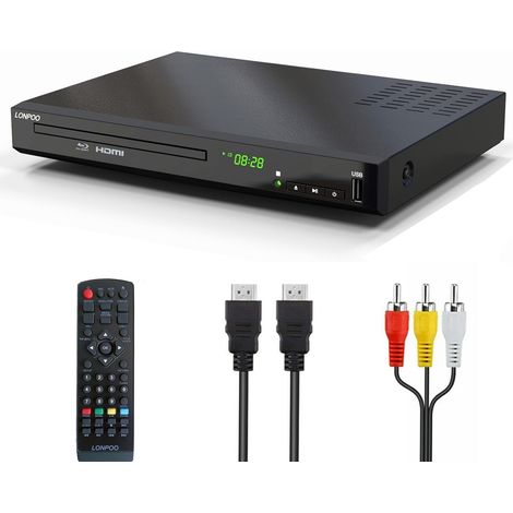 Lecteur Blu-Ray DVD pour Téléviseur - 1080P HD DVD Lecteur Bluray avec Sortie HDMI/Coaxiale/RCA (câble HDMI et AV Inclus), Entrée USB, Bluray Région B/2, Télécommande (LP-100) (1/5)