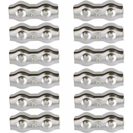 Serre-câble , Serre Cable Acier 3mm 12 Pièces Serre Câbles Duplex Pince de Câble Acier inoxydable 304 D'agrafe de Câble,Câble Poignées pour 2mm Câble Métalliques Pince À Câble Corde à Linge, (1/4)
