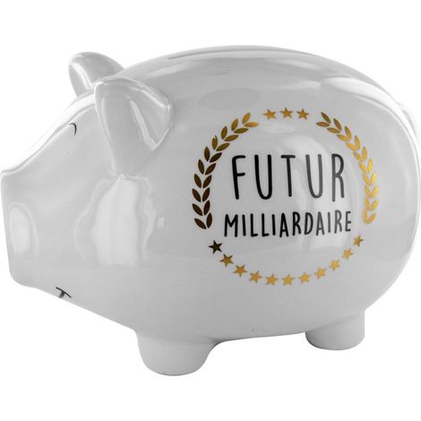 Tirelire Déco Cochon "Futur Milliardaire" 27cm Blanc (1/2)