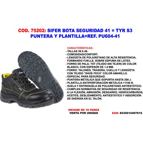 sifer-safety bota seguridad 41   tyr s3   puntera+plant pu604-41