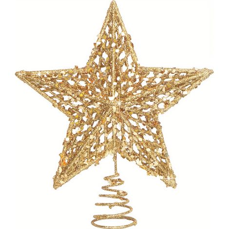 1pc, 20.32 Cm Étoile De Sapin De Noël, Étoile Dorée Argentée Pailletée Pour Le Sommet De L'arbre De Noël, Sommet De L'arbre De Noël Pour La Décoration (1/5)