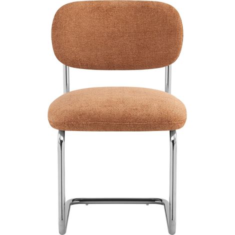 Lot de 4 chaises salle à manger tissu terracotta, pied chrome - ARC (1/5)