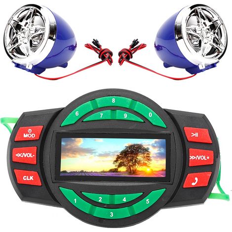 Lecteur MP3 pour Moto Étanche Écran LCD Bluetooth Radio FM avec Enceinte et Charge Téléphone (1/5)