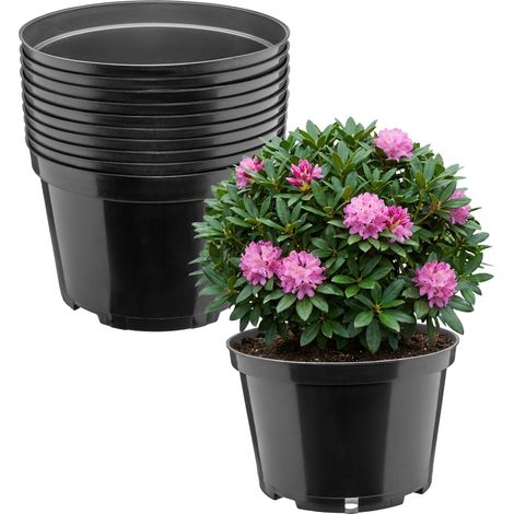 Garronda x10 Pots de Pépinière Ronds en Plastique Ø24 x 15,5 cm (5L) - Pot Semis Robuste avec Drainage Repiquage Pot de Fleur et Culture pour Serre Horticulture Jardin Intérieur Extérieur GD-0202