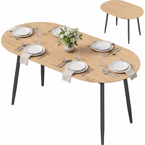 Table à manger extensible ovale pour 4 à 6 personnes, table de cuisine 120-160 cm, bords arrondis, chêne (1/5)