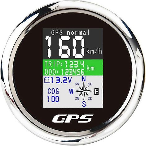 Compteur de vitesse GPS numérique pour bateau, voiture et yacht à moteur, avec antenne GPS, écran TFT étanche, noir et argent. (1/5)