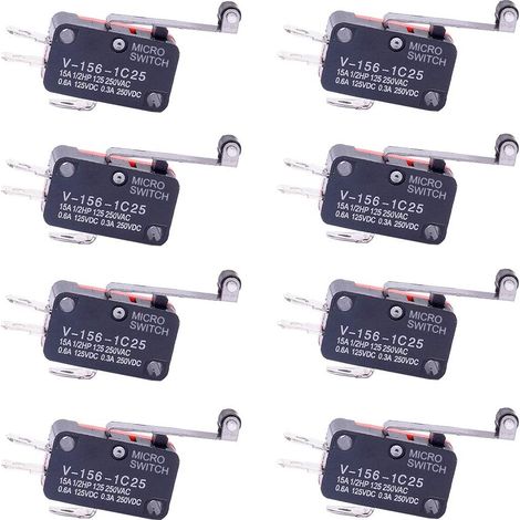 Micro Switch - SPDT Long Lever With Roller Arm - For Mechanical Position Control - 250 V AC 7.5 A - Lot of 8 (1/5)