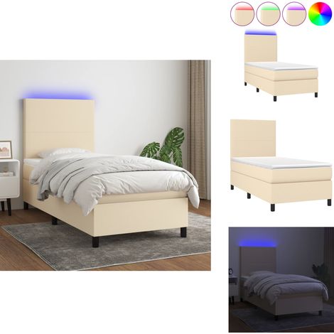 Boxspringbett mit Matratze & LED Creme 100x200 cm Stoff - Boxspringbett - Doppelbett - Schlafsofa - Cremefarbenes Bett - Bettenrahmen (1/5)