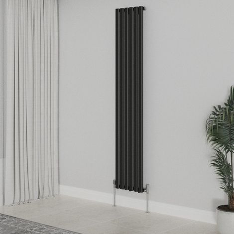WarmeHaus Vertical Oval Single Panel Black Radiator 1800x354mm (1/5)