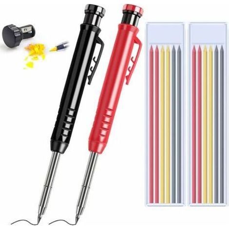 2 Pcs Crayon Chantier, Crayon de charpentier avec 7 Recharges,Marqueur à Pointe Télescopique,Crayon Intégré,Outils Marquage Porte-mines pour Verre, le Chantier,Carrelage,Bois (1/5)
